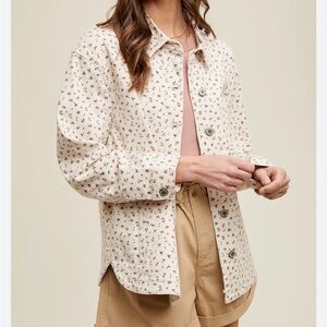 POL Cream Floral Button-Down Blouse
